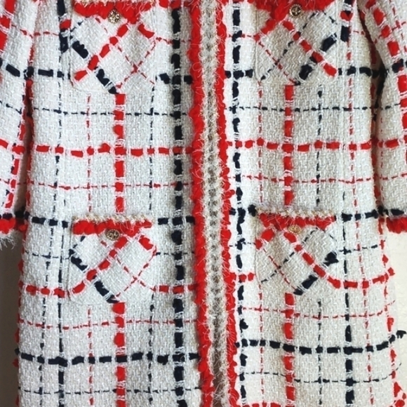 NWOT Amen Wardy Check Pattern Tweed Long Coat Size FR46 - Picture 4 of 16